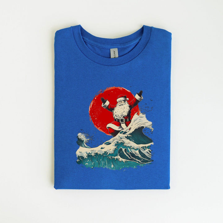 Santa beim Wellenreiten-Shirt | Surfender Santa im japanischen Sonnenuntergang-FaceeCo