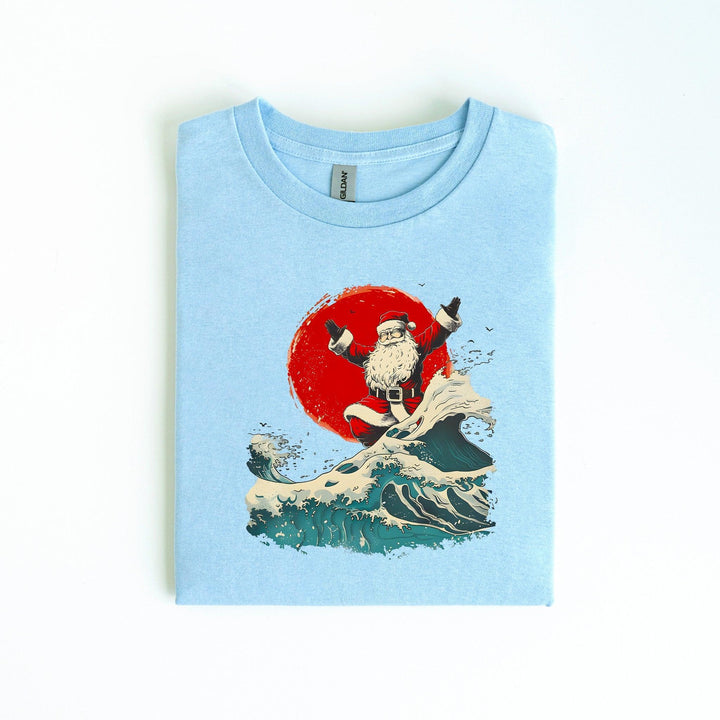 Santa beim Wellenreiten-Shirt | Surfender Santa im japanischen Sonnenuntergang-FaceeCo