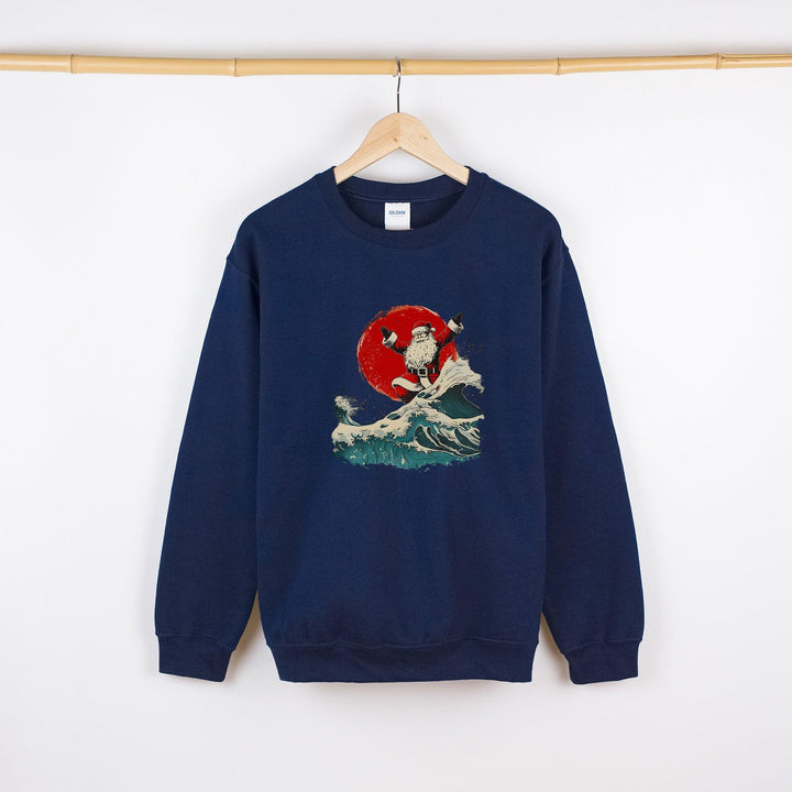 Santa Claus Surf Pullover | Weihnachts-Sweatshirt mit japanischem Sonnenuntergang-FaceeCo