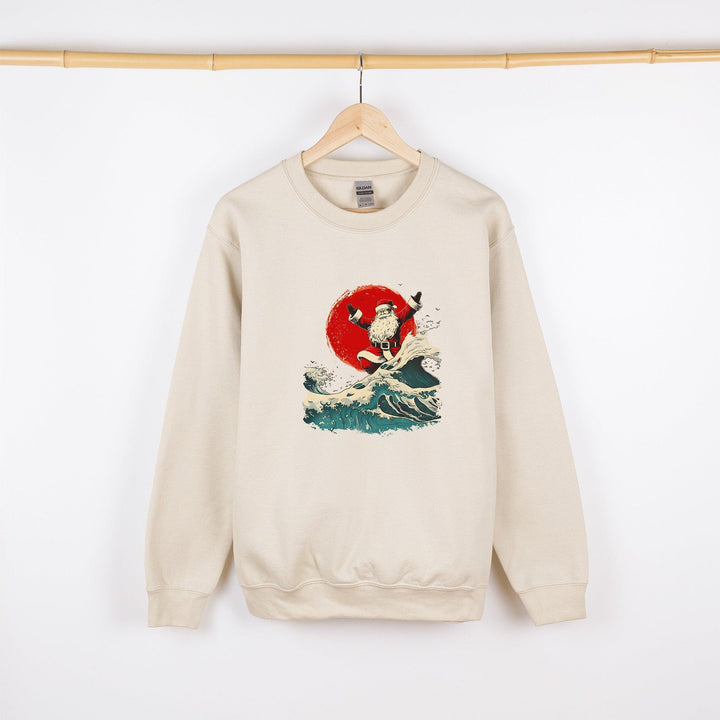 Santa Claus Surf Pullover | Weihnachts-Sweatshirt mit japanischem Sonnenuntergang-FaceeCo