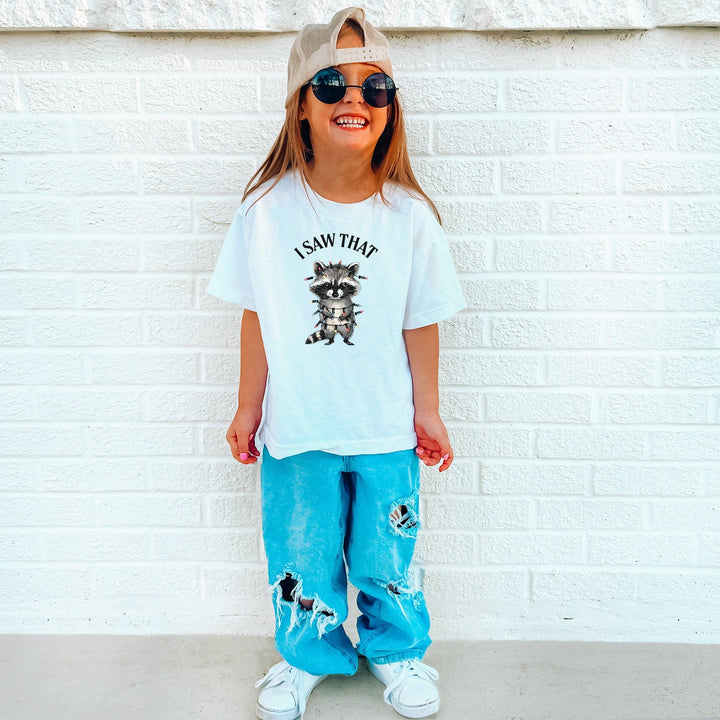 Süßes Weihnachts-Waschbär T-Shirt | Festliches Waschbär Kinder-Shirt "I Saw That"-FaceeCo