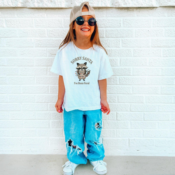 Unisex Baumwolle T-Shirt für Kinder "SORRY SANTA I've Been Feral"-FaceeCo
