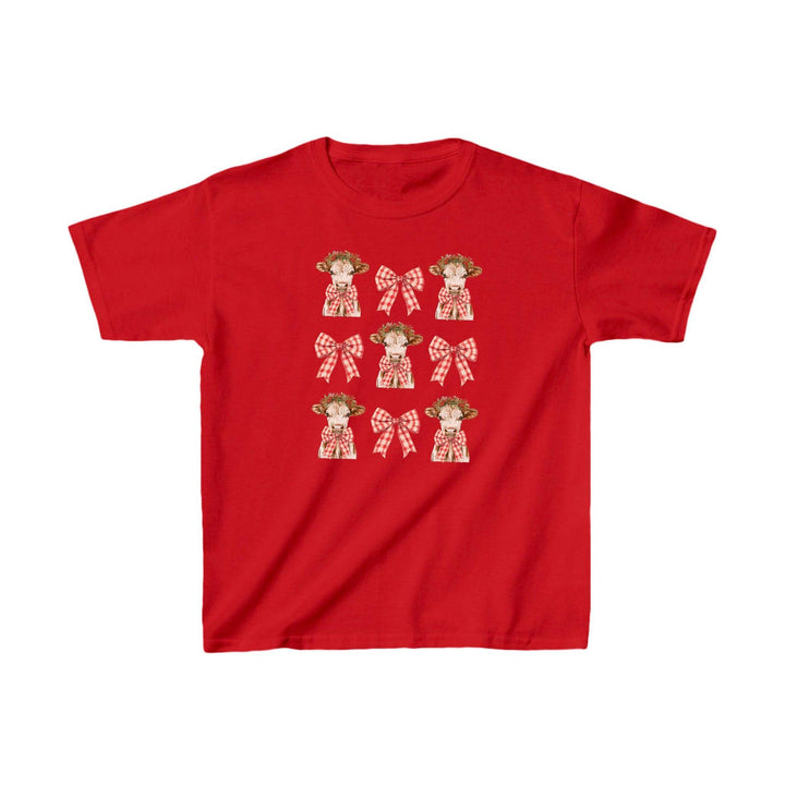 Weihnachts Kuh Kinder Shirt mit Schleife | Süßes Festliches T-Shirt für Kinder-FaceeCo