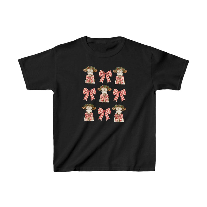 Weihnachts Kuh Kinder Shirt mit Schleife | Süßes Festliches T-Shirt für Kinder-FaceeCo