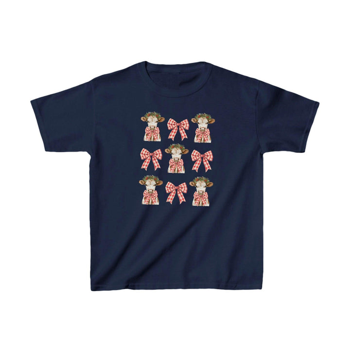 Weihnachts Kuh Kinder Shirt mit Schleife | Süßes Festliches T-Shirt für Kinder-FaceeCo