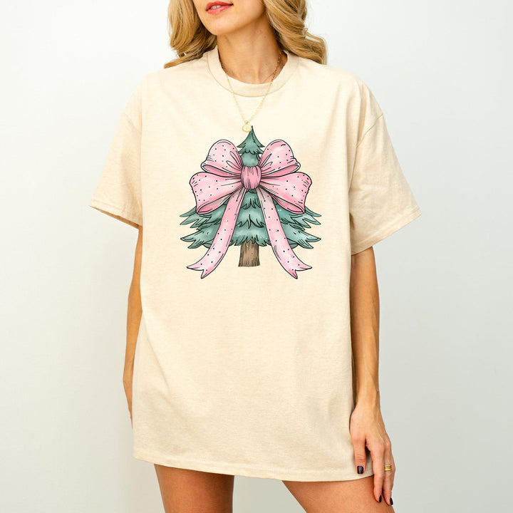 Weihnachtsbaum mit rosa Coquette-Schleifen-Shirt-FaceeCo
