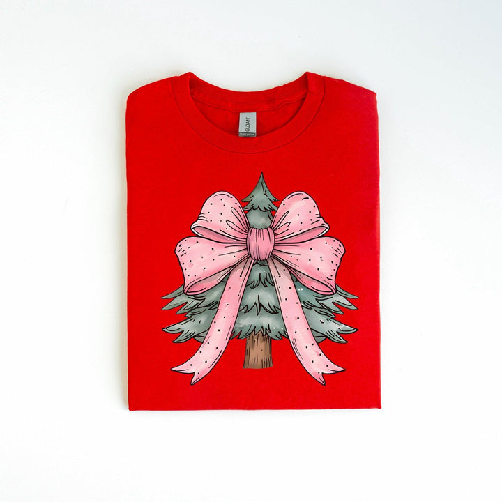 Weihnachtsbaum mit rosa Coquette-Schleifen-Shirt-FaceeCo