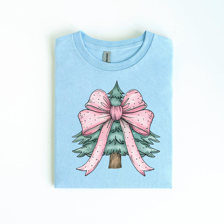 Weihnachtsbaum mit rosa Coquette-Schleifen-Shirt-FaceeCo