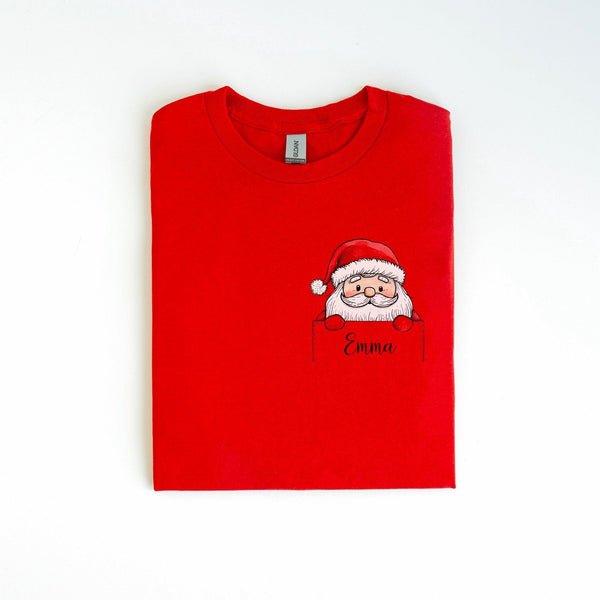 Weihnachtsmann mit Schein-Brusttasche T-Shirt | Personalisiertes Weihnachts-Shirt-FaceeCo