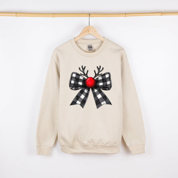 Weihnachtsrentier Pullover | Coquette Schleife Sweatshirt | Festliche Rentier Bekleidung-FaceeCo