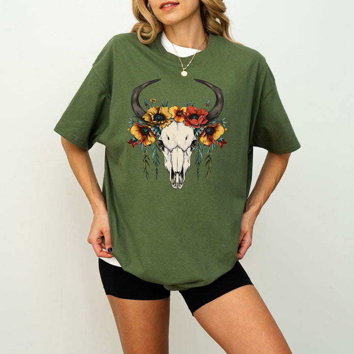 Western Kuhschädel T-Shirt | Boho-Shirt-FaceeCo